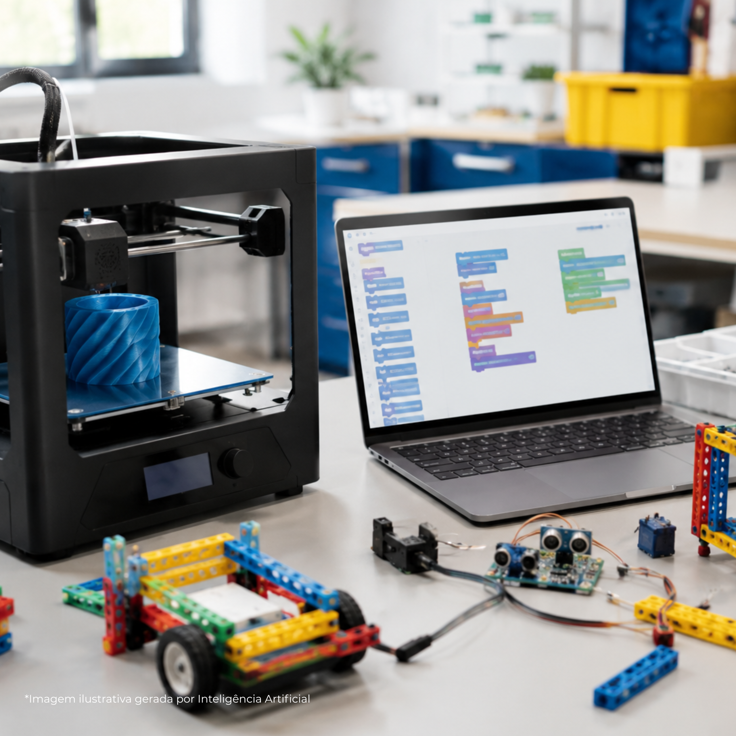 Laboratório de Inovação Maker e Robótica Educacional com Metodologia STEAM, Kits de Montagem Estrutural, Impressora 3D e Plataforma Digital de Programação